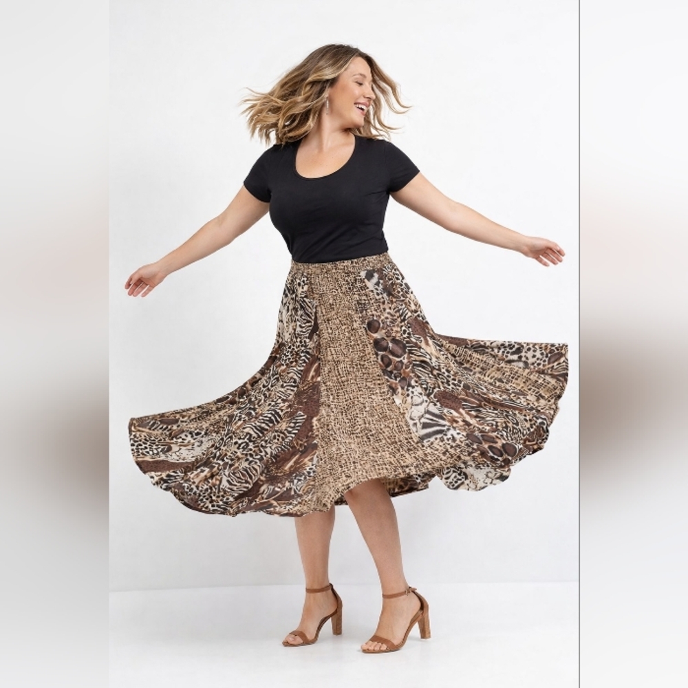 Animal Print Jaguar Panel A-Line Skirt 2X Plus Size Flowy